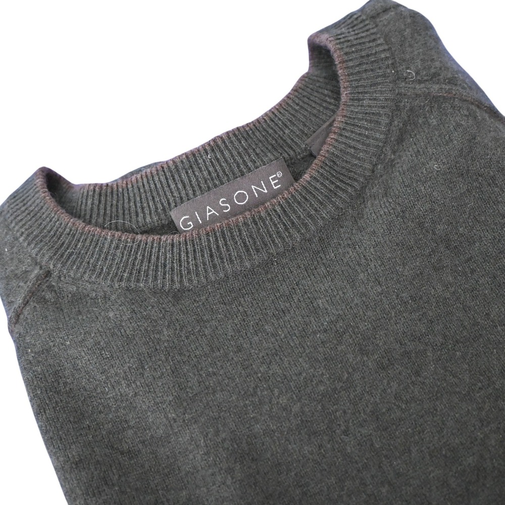 GIASONE Sweater Mens L Charcoal Gray 100% Cashmere Long Sleeve Crew Neck